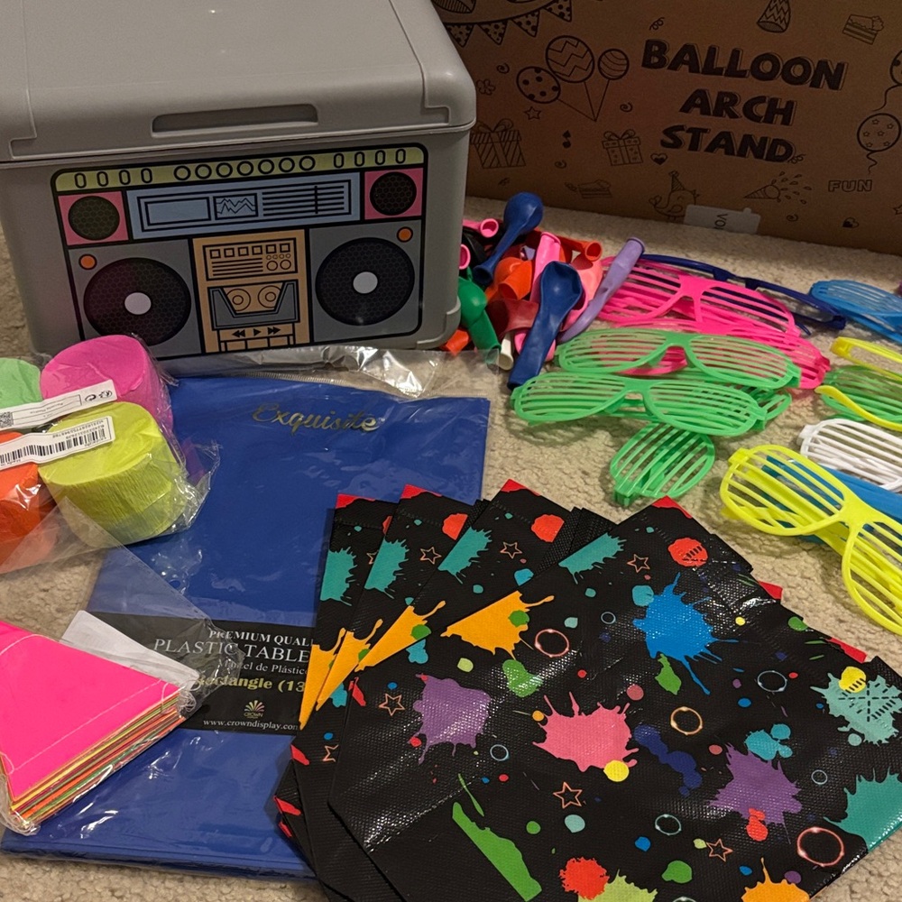 Party Supplies Set with Neon Colors